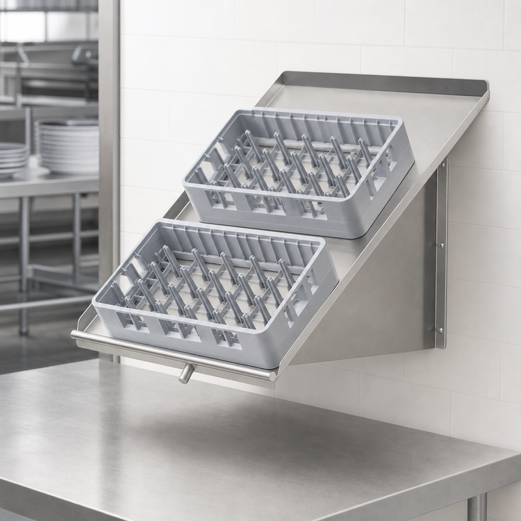Product image #3 for John Boos 42 Inch Wall-Mounted Solid Stainless Steel Sorting Shelf with Brackets, 2-Rack Capacity
