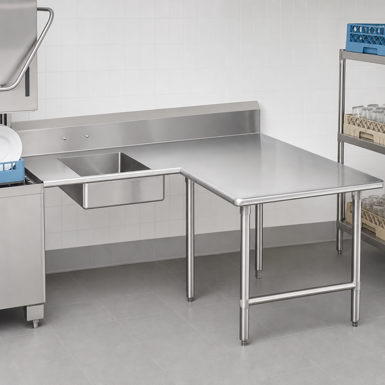 Product image #3 for John Boos Pro-Bowl L-Shaped Corner Soiled Landing Dishtable, Right-to-Left, 70 x 60 Inches, 14-Gauge Stainless Steel