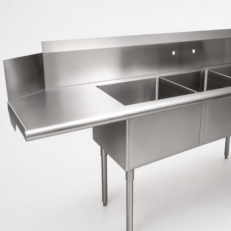 Product image #3 for 30-3/8" x 100" Straight Soiled Dish Table with 3-Compartment Sink, Right-To-Left