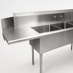 Thumbnail image #3 for Klinger's Trading SDT32020DR 30-3/8" x 100" Straight Soiled Dish Table, 3-Compartment Sink, Right-to-Left, 18/304 Stainless Steel