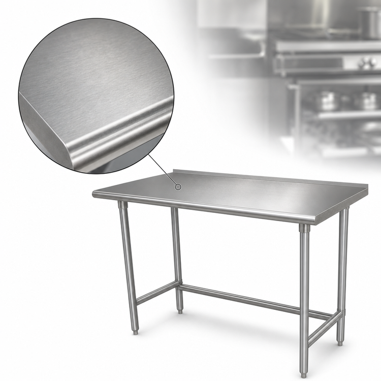 Product image #3 for Advance Tabco 60-Inch x 36-Inch 16-Gauge 430 Stainless Steel Open Base Work Table with 1-1/2-Inch Rear Up-Turn