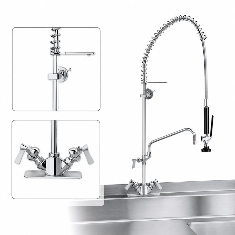Product image #3 for Fisher Deck-Mount Single-Deck Dual-Control Pre-Rinse Unit with Spring-Action Gooseneck and 12-Inch Add-On Faucet