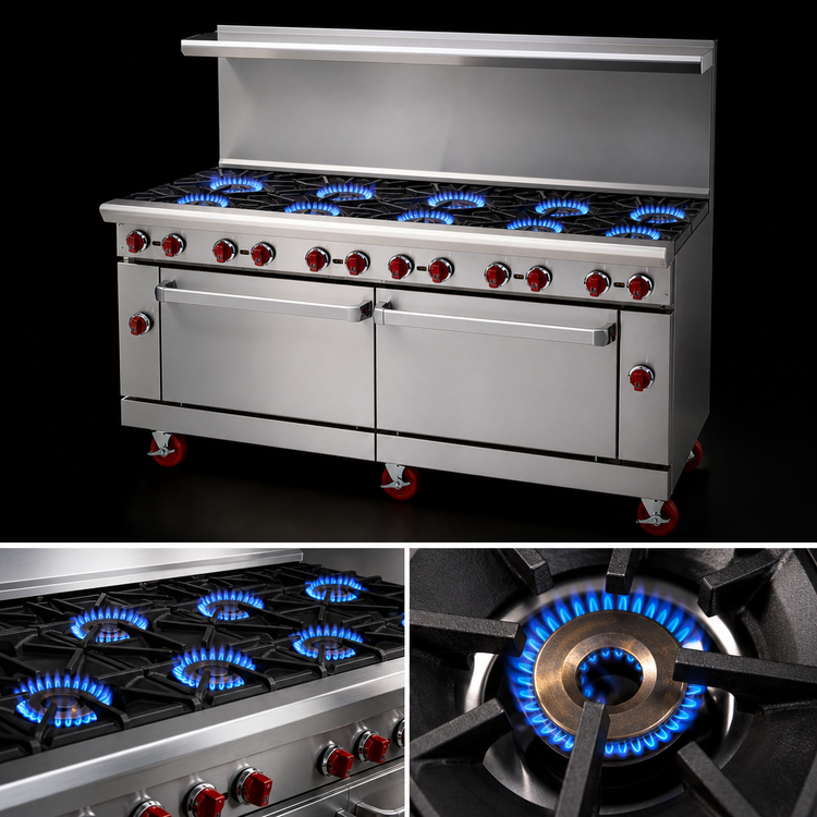Product image #3 for American Range AR-24G-8B-CC 72-Inch Gas Restaurant Range with 24-Inch Griddle, 8 Open Burners, and 2 Convection Ovens