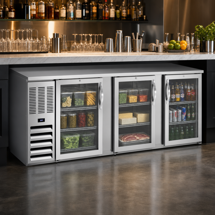 Product image #3 for Beverage-Air 94-Inch Three-Section Food-Rated Back Bar Refrigerator with Glass Doors