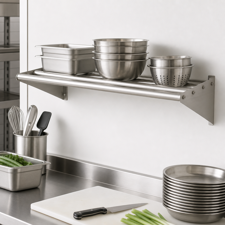 Product image #3 for John Boos Tubular Wall-Mounted Stainless Steel Shelf with End Brackets, 24 x 16 Inches