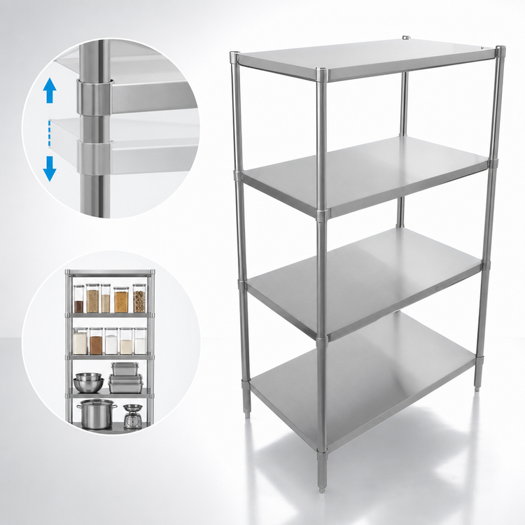 Product image #3 for John Boos Stainless Steel Dry Storage Shelving Unit with 4 Adjustable Shelves, 30W x 24D x 72H