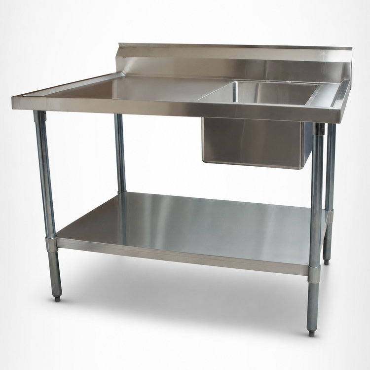 Product image #3 for BK Resources 60 Inch x 30 Inch 304 Stainless Steel Prep Sink Table with Right-Side Sink, Marine Edge, and 6 Inch Riser