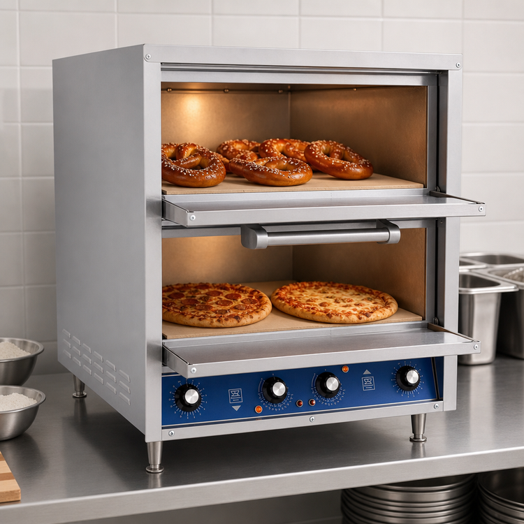 Product image #4 for Bakers Pride HearthBake Series Two-Compartment Countertop Electric Pizza/Pretzel Oven with 4 Cordierite Hearth Decks