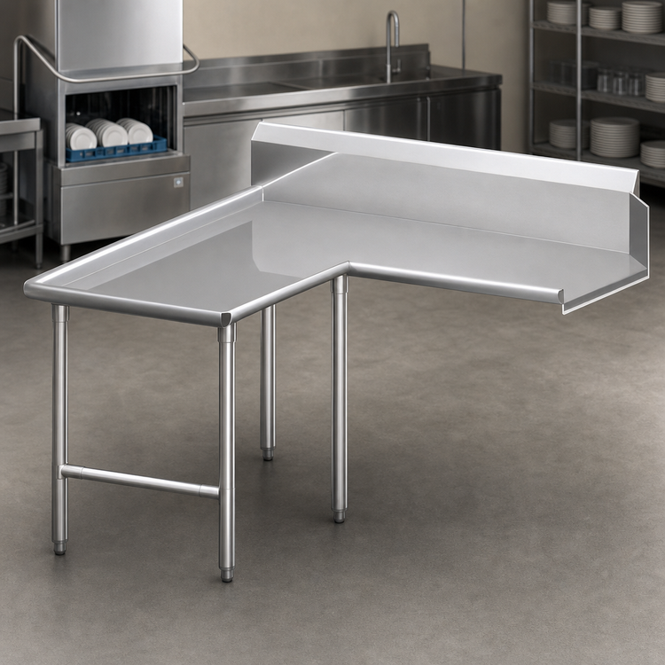 Product image #3 for John Boos Pro-Bowl L-Shaped Island Clean Dishtable, 60-Inch Machine-to-Corner, 120-Inch Corner-to-End, Right-to-Left Operation