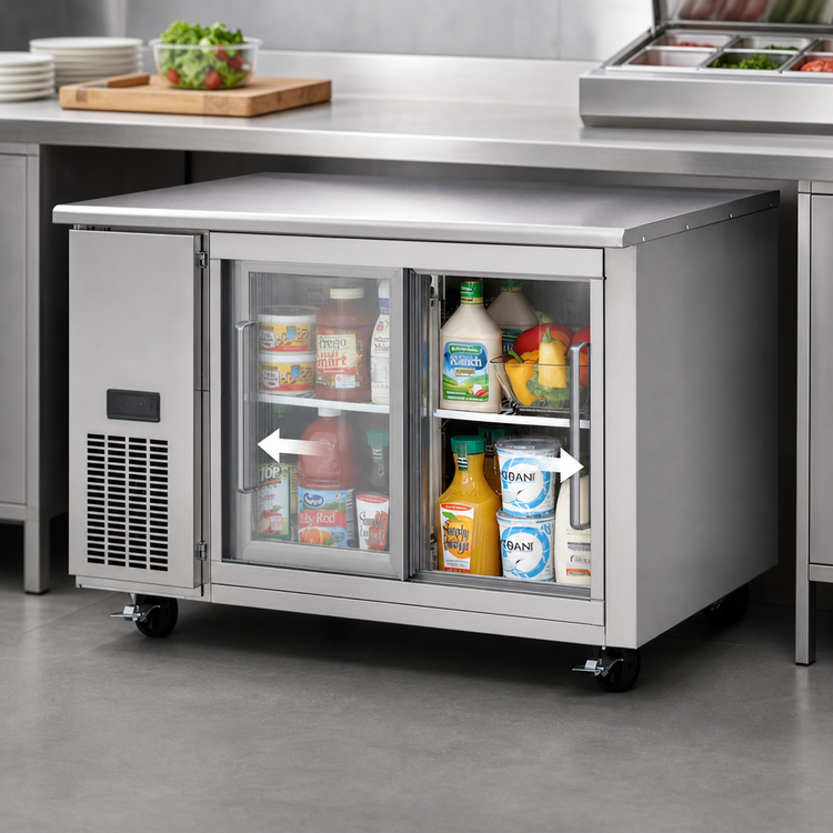 Product image #3 for Everest Refrigeration Two-Section Undercounter/Worktop Refrigerator with Sliding Glass Doors, 47-1/2 Inches Wide