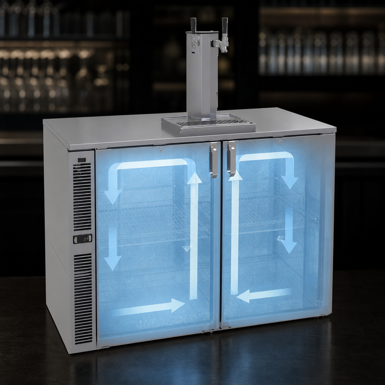 Product image #3 for Glastender 48-Inch One-Zone Side-Serviced Bar Profile Draft Dispensing Cooler, Two-Section