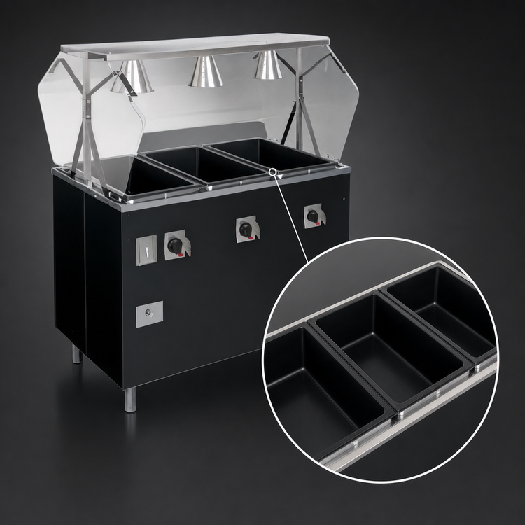 Product image #3 for Vollrath 2-Series Affordable Portable 3-Well Hot Food Station Deluxe with Enclosed Base and Buffet Breath Guard