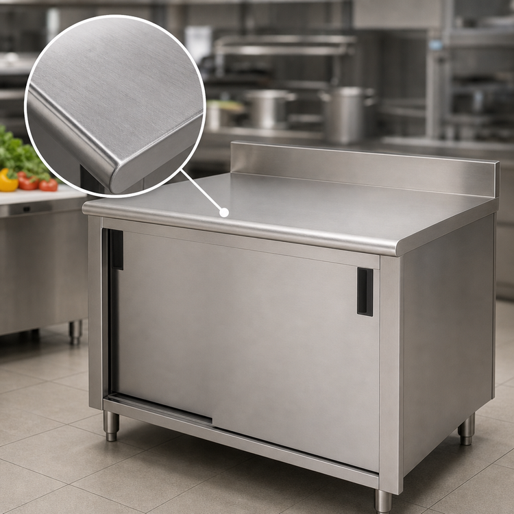 Product image #3 for Advance Tabco Special Value Series Enclosed Work Table with Cabinet Base, Mid-Shelf and Sliding Doors, 72 x 30 Inches, 16 Gauge 304 Stainless Steel Top, 5-Inch Backsplash