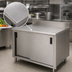 Thumbnail image #3 for Advance Tabco Special Value Series Enclosed Work Table with Cabinet Base, Mid-Shelf and Sliding Doors, 72 x 30 Inches, 16 Gauge 304 Stainless Steel Top, 5-Inch Backsplash