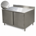 Thumbnail image #3 for BK Resources 30-Inch x 30-Inch Enclosed Stainless Steel Work Table with Cabinet Base, Hinged Doors, Lock, and 5-Inch Backsplash