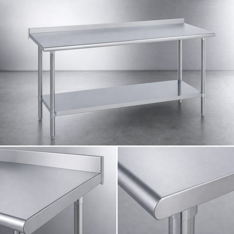 Product image #3 for Duke 60-Inch x 36-Inch Freestanding Stainless Steel Work Table with 1-1/8-Inch Straight Riser and Galvanized Undershelf