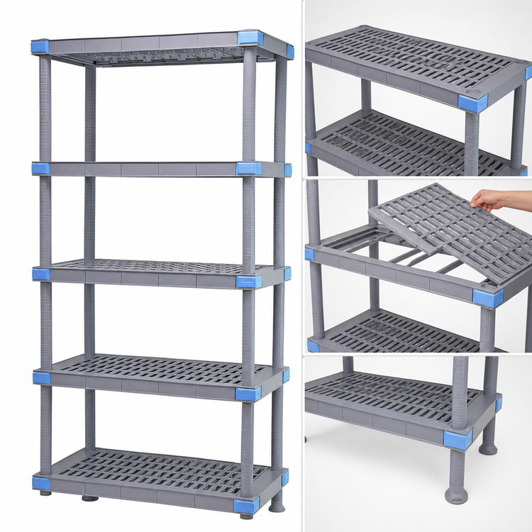 Product image #3 for Millenia 5-Shelf Stationary Polymer Shelving Starter Unit, 60"W x 21"D x 86"H