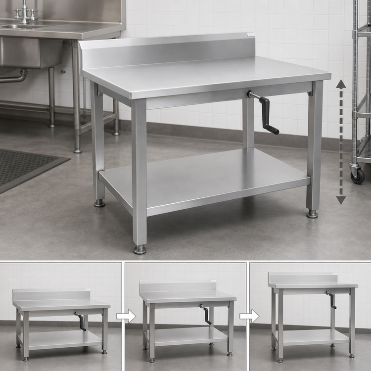 Product image #3 for John Boos ADA Adjustable-Height Stainless Steel Work Table with 5-Inch Backsplash and Undershelf, 48 x 30 Inches
