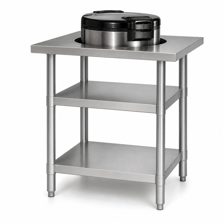 Product image #3 for Eagle Group Rice Cooker Equipment Stand with Cutout, 24 x 32 x 34-1/2 Inch, Stainless Steel Top, Dual Adjustable Undershelves