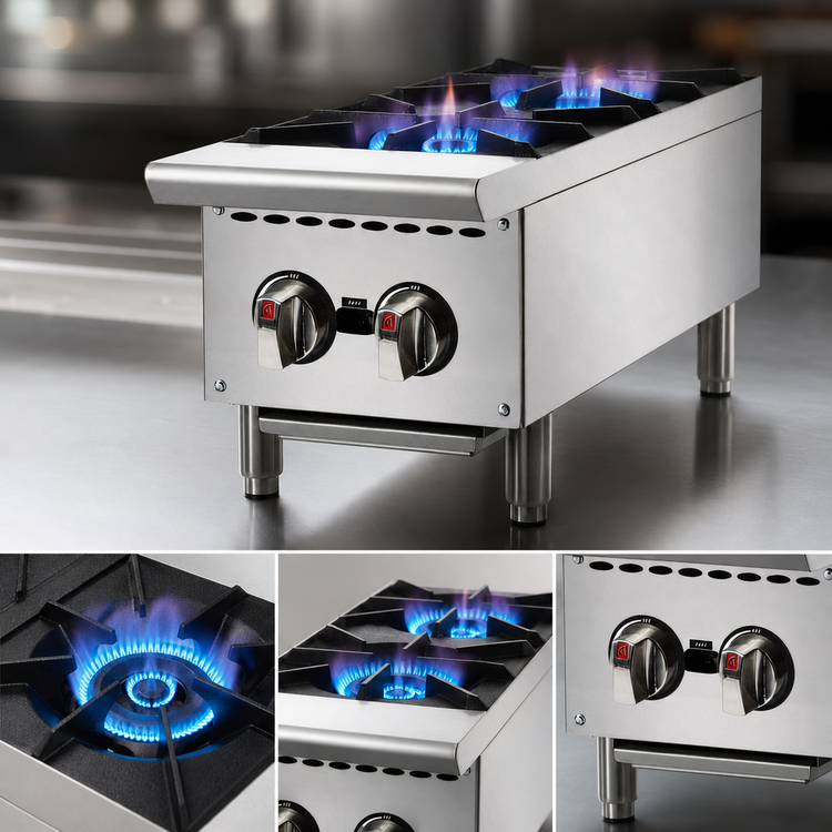 Product image #3 for Winco Spectrum 12-Inch Countertop Natural Gas Hot Plate with 2 Open Burners, 50,000 BTU
