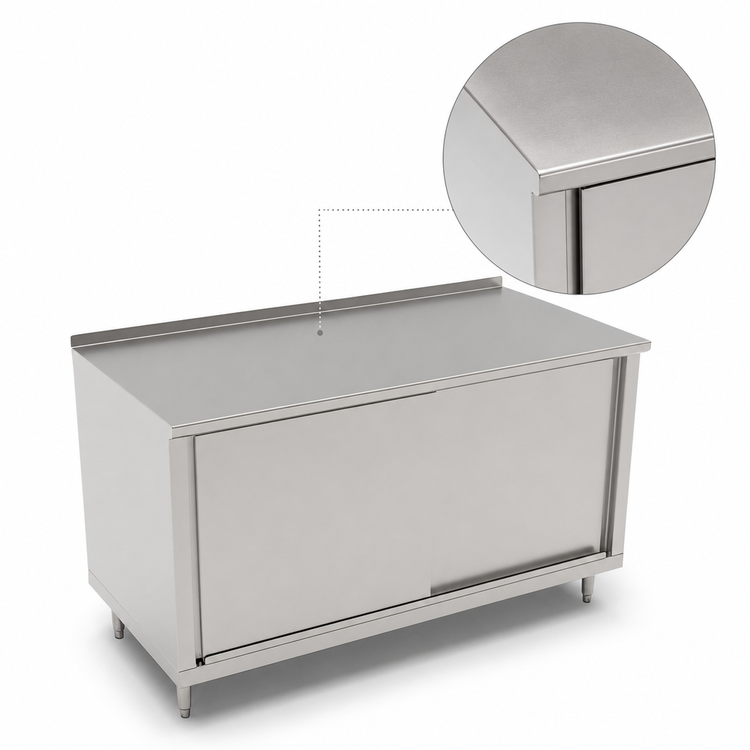 Product image #3 for John Boos Enclosed Work Table with Sliding Doors, 84 x 36-Inch, 14-Gauge 300 Series Stainless Steel Top, 1-1/2-Inch Rear Riser