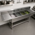Thumbnail image #3 for John Boos Pro-Bowl 4PB1620-2D18 4-Compartment Stainless Steel Sink with Left & Right 18-Inch Drainboards, 16 x 20 x 12-Inch Bowls
