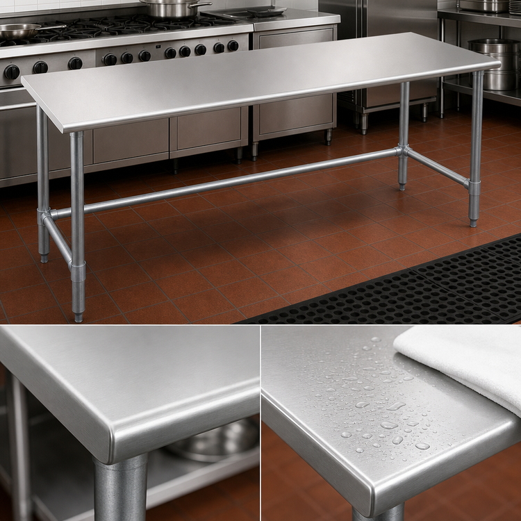 Product image #3 for Spec-Master 108-Inch x 24-Inch Flat Top Stainless Steel Work Table with Galvanized Tubular Base