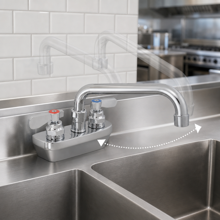 Product image #3 for BK Resources OptiFlow Lead-Free 4-Inch Center Splash Mount Heavy Duty Solid Body Faucet with 14-Inch Swing Spout