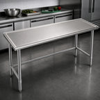 Thumbnail image #3 for Eagle Group Spec-Master T24120GTEM Stainless Steel Work Table, 120 x 24 Inches, Open Base, 14-Gauge 300 Series Top, Box Marine Edge