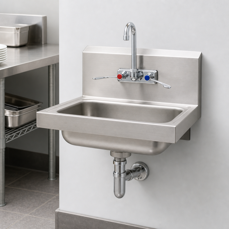 Product image #3 for Advance Tabco Wall-Mounted Hand Sink with Splash-Mounted Gooseneck Faucet, 14 x 10 x 5-Inch Bowl