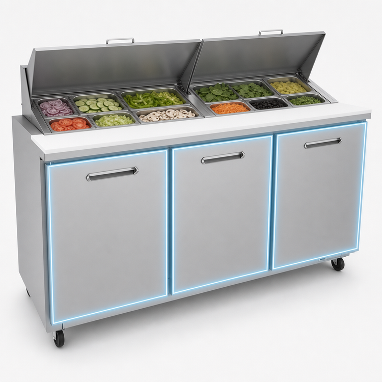 Product image #4 for Kelvinator Commercial 71-11/16-Inch Three-Section Refrigerated Sandwich/Salad Prep Table, 18 1/6 GN Pan Capacity