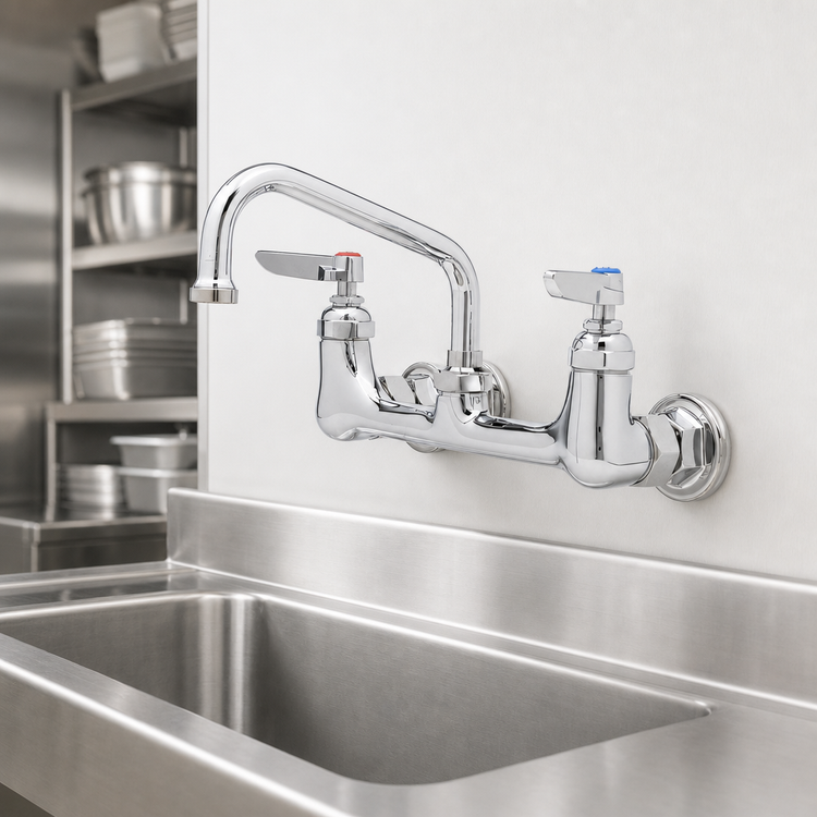 Product image #3 for T&S Brass Double Wall-Mount Mixing Pantry Faucet with 6-Inch Swing Nozzle, 8-Inch Centers