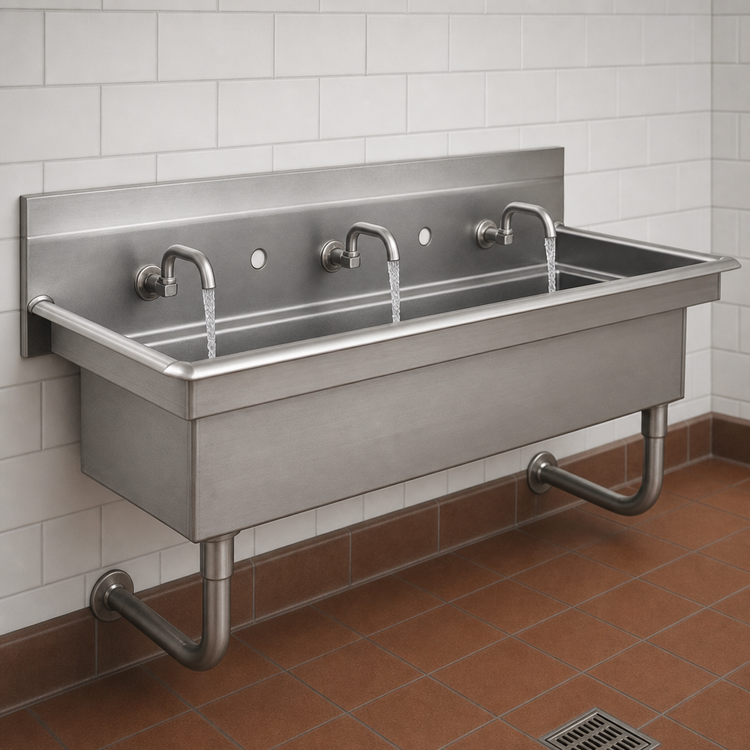 Product image #3 for Eagle Group HSA-WM-60 Wall-Mounted Multi-Station Hand Sink, 60 Inch Wide, 8 Inch Deep Bowl