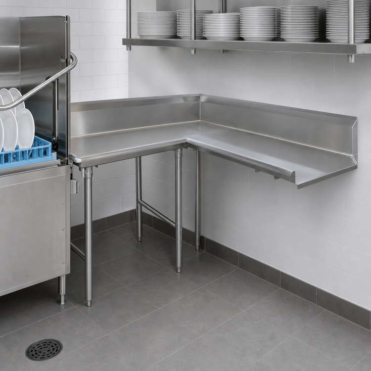 Product image #3 for Advance Tabco Korner Clean L-Shaped Left-Hand Dish Table, 71 Inch, 16-Gauge 304 Stainless Steel