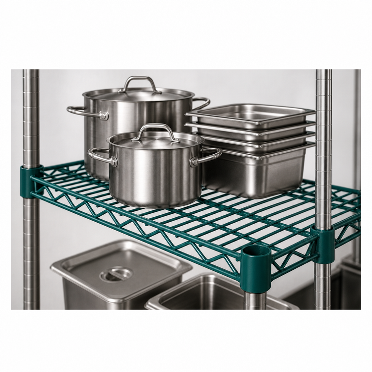 Product image #4 for Advance Tabco Special Value Heavy Duty Green Epoxy Coated Wire Shelf, 30"W x 24"D