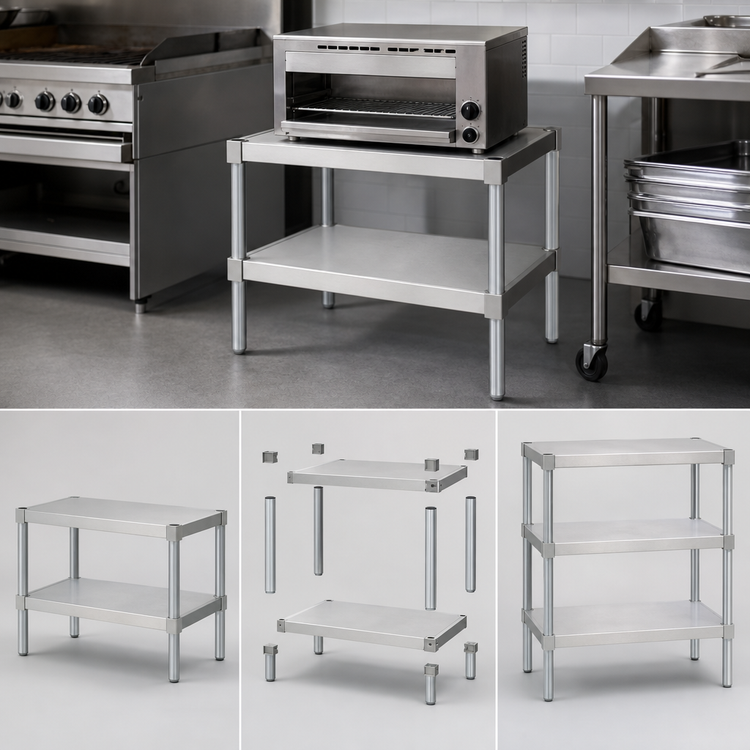 Product image #3 for New Age Stationary Modular Aluminum Equipment Stand with 2 Adjustable Solid Shelves, 30 x 15 x 24 Inches