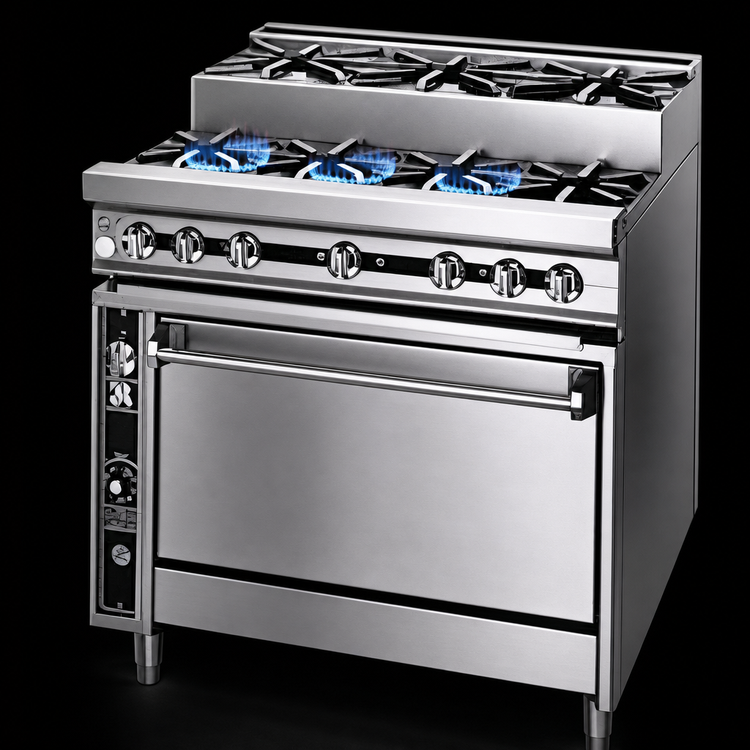Product image #3 for Titan JTRHE-3-3-36C 36" Heavy Duty Gas Range with (3) Open Burners, (3) Step-Up Burners, and Convection Oven