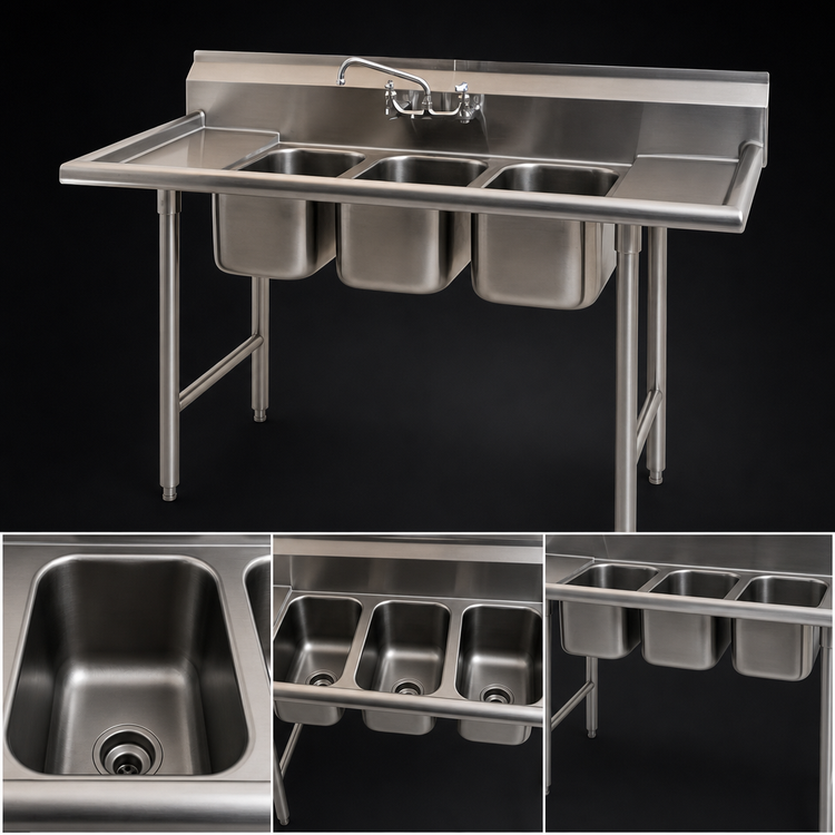 Product image #3 for Eagle Group 312 Series Three-Compartment Convenience Store Sink, 66 Inch x 27 Inch, 304 Stainless Steel