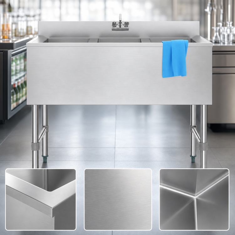 Product image #4 for KoolMore 3-Compartment 38-Inch Under-Bar Sink with 10 x 14 x 10 Bowls, 304 Stainless Steel