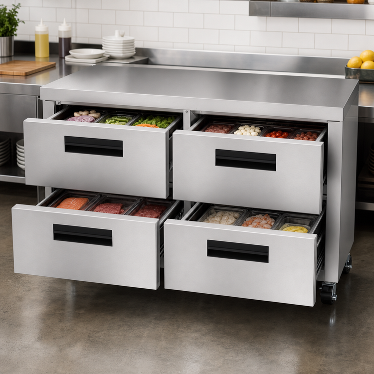 Product image #3 for Hoshizaki Steelheart 60-Inch Low Profile Two-Section Undercounter Refrigerator with 4 Drawers