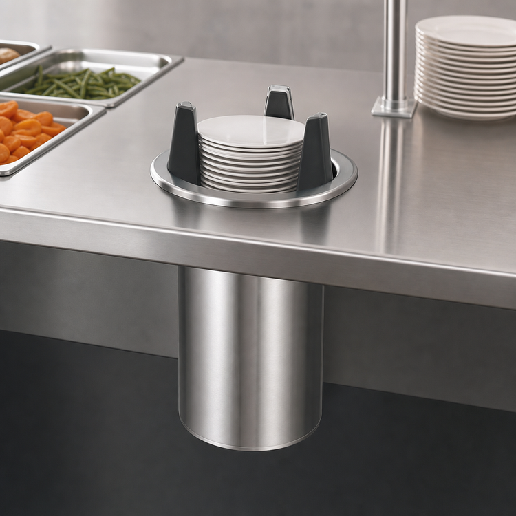 Product image #3 for Eagle Group Director's Choice Unheated Shielded Drop-In Dish Dispenser for 8-1/4 in. to 9-1/8 in. Round Plates