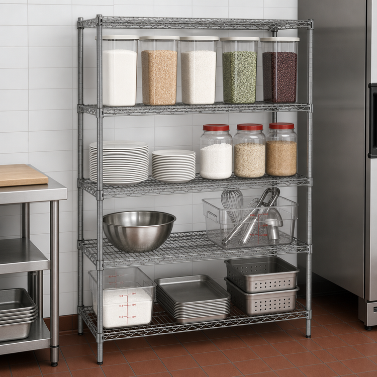 Product image #3 for Eagle Valu-Master Red-i-Pak 4-Tier Wire Shelving Unit, 60 x 18 x 74 Inches, Pewter Gray Epoxy Finish