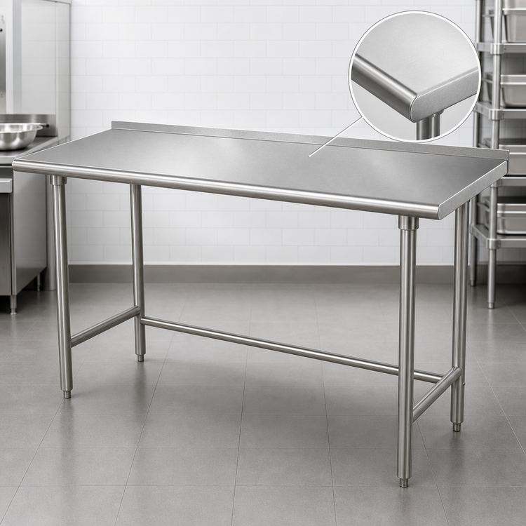 Product image #3 for Advance Tabco 108-Inch x 36-Inch 14-Gauge 304 Stainless Steel Open Base Work Table with 1-1/2-Inch Rear Splash