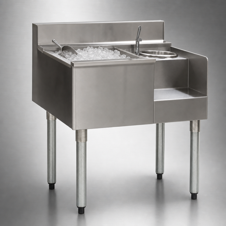 Product image #3 for Eagle Group 2200 Series Underbar Ice Bin/Cocktail Station with 14-Inch Blender Recess and Liquid Waste Chute, 50-Inch Wide