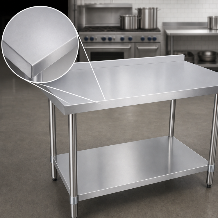 Product image #3 for BK Resources 60 x 30 Inch 18/430 Stainless Steel Work Table with 1-1/2 Inch Rear Riser and Adjustable Undershelf