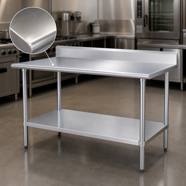 Product image #3 for 60 Inch x 30 Inch 18-Gauge 400 Series Stainless Steel Work Table with 5 Inch Backsplash and Adjustable Undershelf