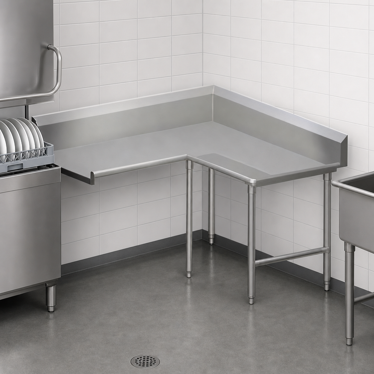 Product image #3 for Pro-Bowl L-Shaped Corner Clean Dishtable, 60-Inch Machine Side x 108-Inch End, Left-to-Right, Stainless Steel