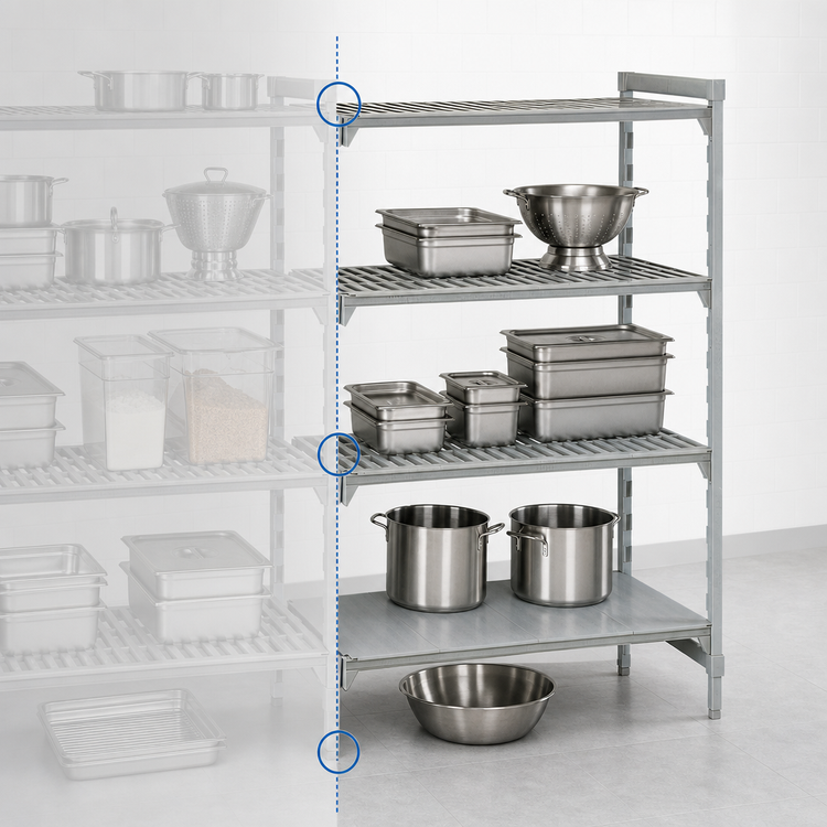 Product image #4 for Cambro Camshelving Premium 24-Inch Wide x 18-Inch Deep x 72-Inch High 4-Shelf Vented and Solid Add-On Polymer Shelving Unit