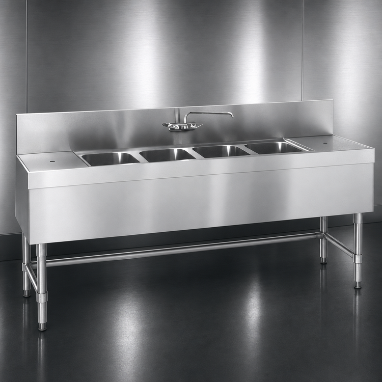 Product image #3 for Eagle Group Spec-Bar Four-Compartment Underbar Sink Unit, 66 Inch Wide x 19 Inch Deep, Right Drainboard