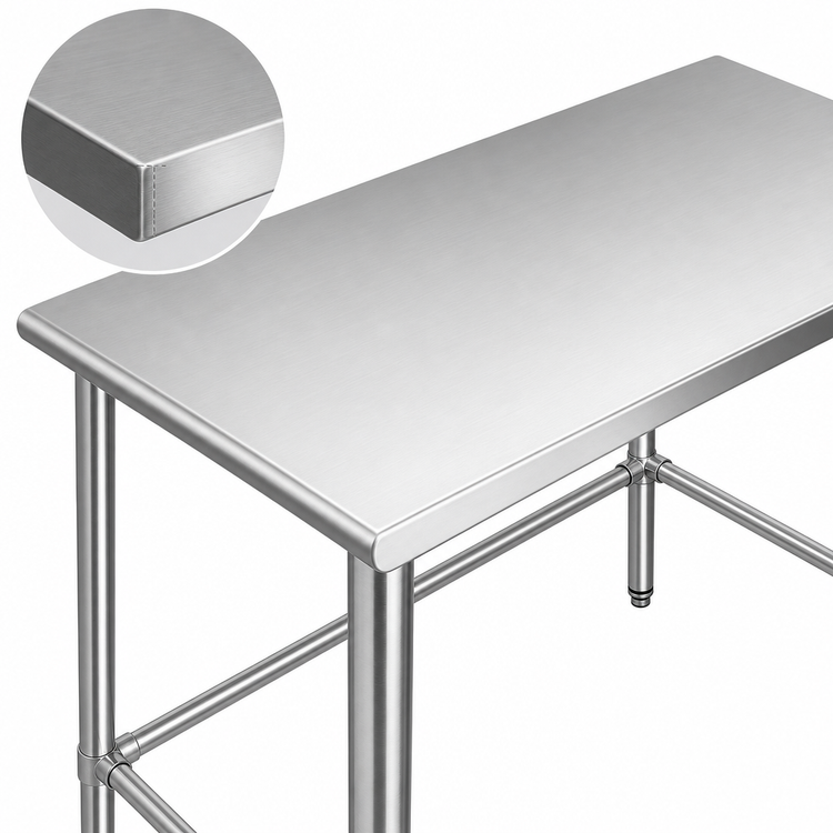 Product image #3 for 30-Inch x 14-Inch Stainless Steel Corner Work Table with 18-Gauge Reinforced Top and Open Base